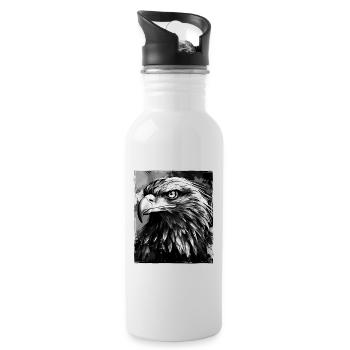 Adler Porträt - Trinkflasche mit integriertem Trinkhalm - Weiß - Rechts