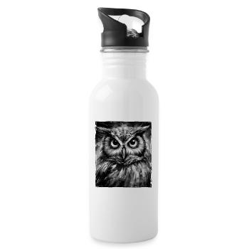 Eule Porträt - Trinkflasche mit integriertem Trinkhalm - Weiß - Rechts