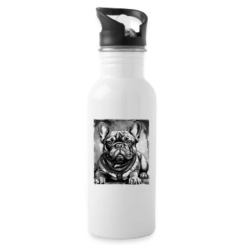 French Bulldog Dog Portrait - Water bottle with straw - white - Right