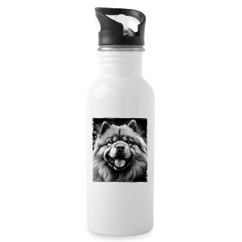 Chow Chow Hund Porträt - Trinkflasche mit integriertem Trinkhalm - Weiß - Rechts