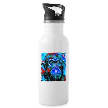 Affe Porträt - Trinkflasche mit integriertem Trinkhalm - Weiß - Rechts