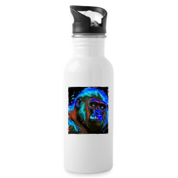 Gorilla Porträt - Trinkflasche mit integriertem Trinkhalm - Weiß - Rechts
