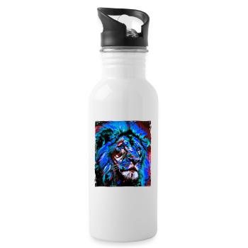 Lion Portrait - Water bottle with straw - white - Right