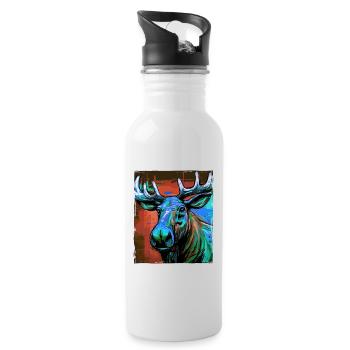 Moose Portrait - Water bottle with straw - white - Right