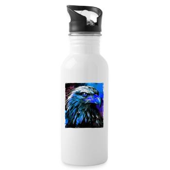 Adler Porträt - Trinkflasche mit integriertem Trinkhalm - Weiß - Rechts