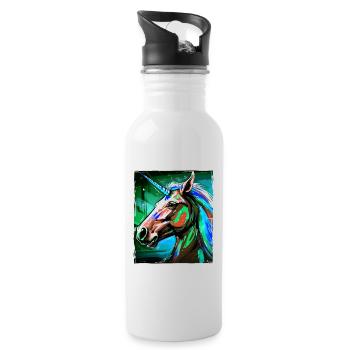 Einhorn Porträt - Trinkflasche mit integriertem Trinkhalm - Weiß - Rechts