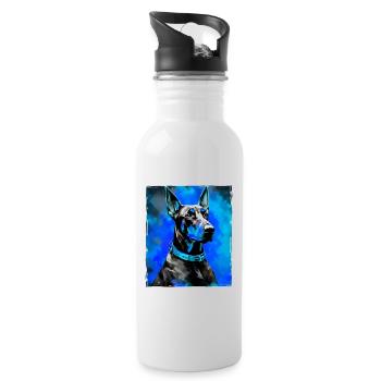 Doberman Hund Porträt - Trinkflasche mit integriertem Trinkhalm - Weiß - Rechts
