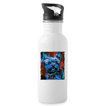 Yorkshire Terrier Hund Porträt - Trinkflasche mit integriertem Trinkhalm - Weiß - Rechts