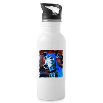 Greyhound Hund Porträt - Trinkflasche mit integriertem Trinkhalm - Weiß - Rechts
