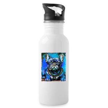 French Bulldog Dog Portrait - Water bottle with straw - white - Right