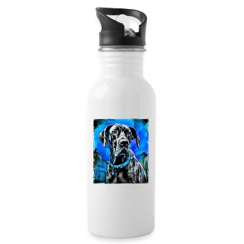 Great Dane Dog Portrait - Water bottle with straw - white - Right