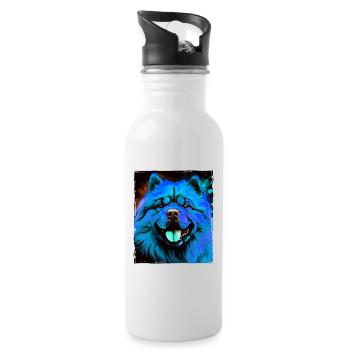 Chow Chow Hund Porträt - Trinkflasche mit integriertem Trinkhalm - Weiß - Rechts