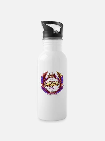 Mexiko Crew Bunt - Trinkflasche mit integriertem Trinkhalm - Weiß