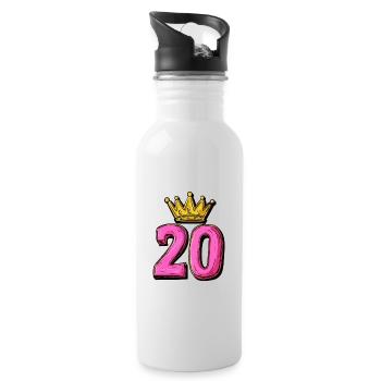 20 Zahl Krone - Trinkflasche mit integriertem Trinkhalm - Weiß - Rechts