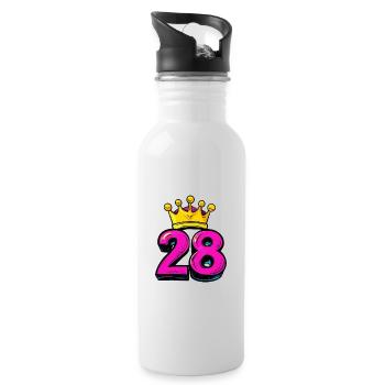 28 Zahl Krone - Trinkflasche mit integriertem Trinkhalm - Weiß - Rechts