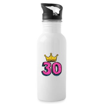 30 Zahl Krone - Trinkflasche mit integriertem Trinkhalm - Weiß - Rechts