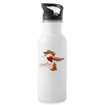 Kiwi Vogel im Cowboy Style mit Boots und Hut - Trinkflasche mit integriertem Trinkhalm - Weiß - Rechts