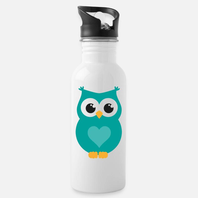 Eule - Trinkflasche mit integriertem Trinkhalm - Weiß