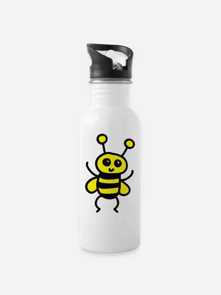 Cute Bee - Water bottle with straw - white