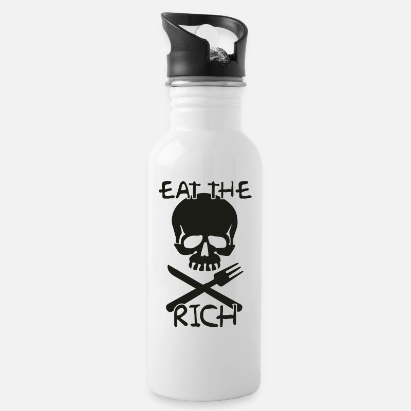 Eat the rich - Trinkflasche mit integriertem Trinkhalm - Weiß