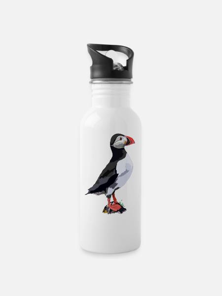 Papageitaucher - Trinkflasche mit integriertem Trinkhalm - Weiß