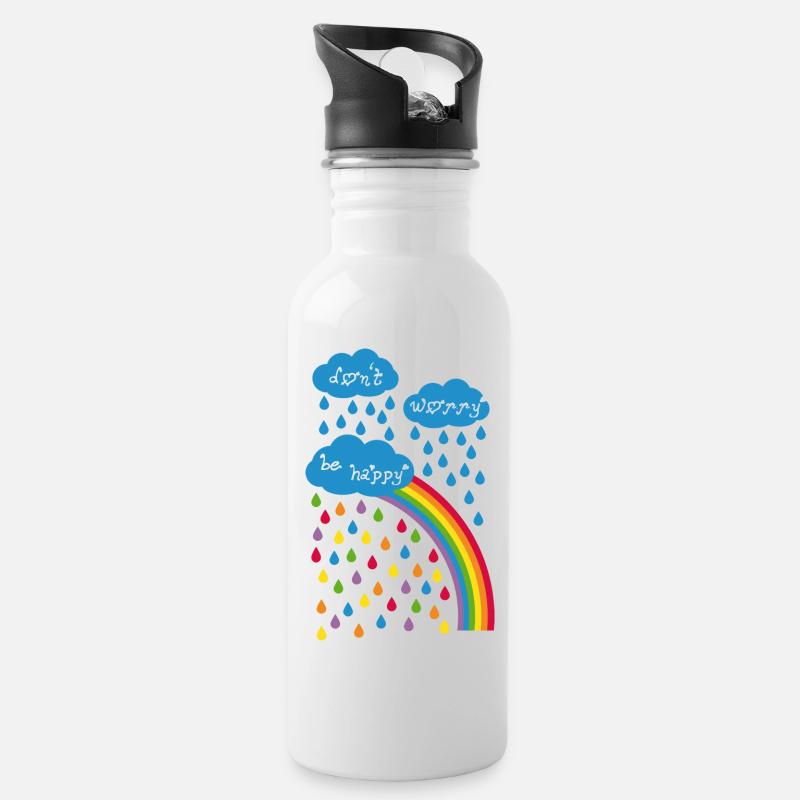 dont worry be happy - Trinkflasche mit integriertem Trinkhalm - Weiß