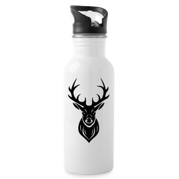 Hirsch Geweih - Trinkflasche mit integriertem Trinkhalm - Weiß - Rechts
