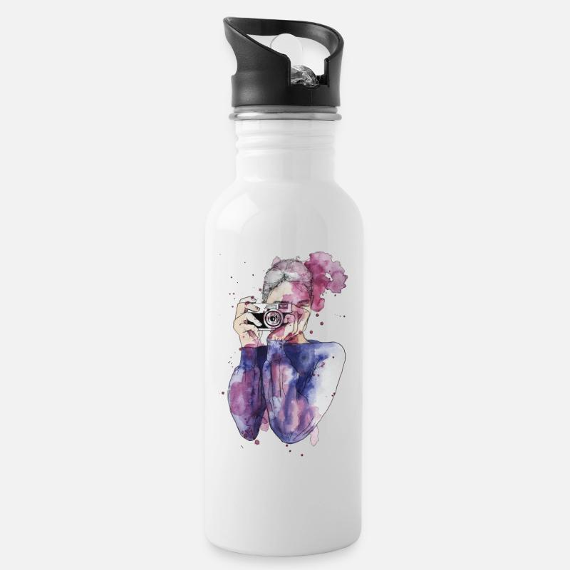Selfie by carographic - Trinkflasche mit integriertem Trinkhalm - Weiß