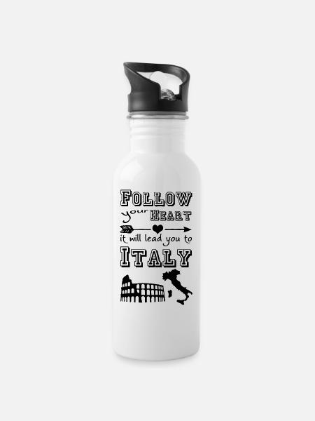 Heart leads you to Italy Italien Geschenk - Trinkflasche mit integriertem Trinkhalm - Weiß