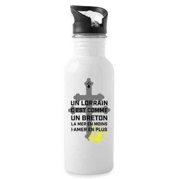 Croix lorraine et chope jaune - Gourde avec paille intégrée - blanc - Droite
