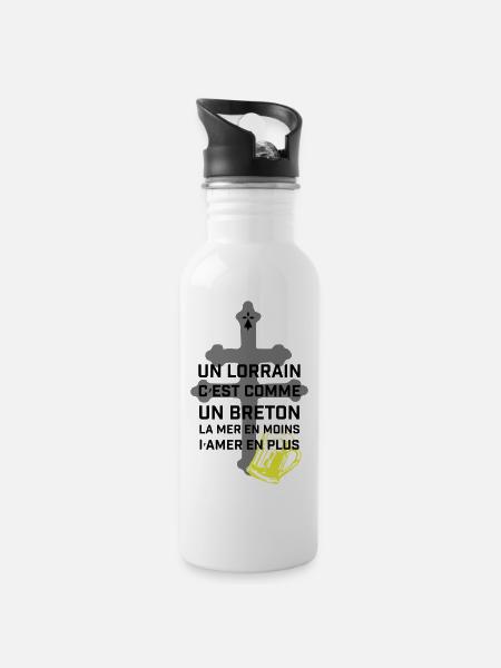 Croix lorraine et chope jaune - Gourde avec paille intégrée - blanc