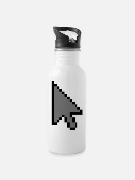 Mauszeiger (Mouse-Cursor) - Trinkflasche mit integriertem Trinkhalm - Weiß