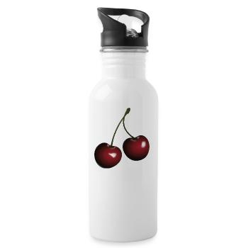 cherries - Water bottle with straw - white - Right