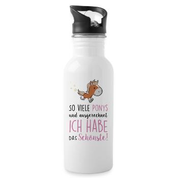 So viele Ponys und ich habe das Schönste - Trinkflasche mit integriertem Trinkhalm - Weiß - Rechts