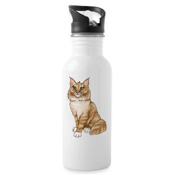 Rote Katze norwegische Waldkatze Illustration - Trinkflasche mit integriertem Trinkhalm - Weiß - Rechts