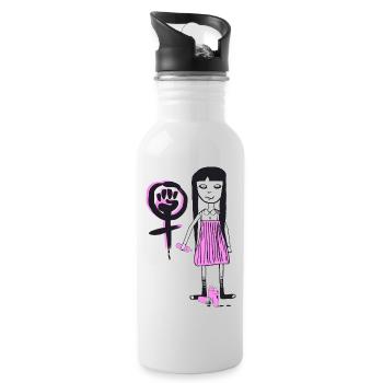 Molly - Girl Power, feministisches Graffiti - Trinkflasche mit integriertem Trinkhalm - Weiß - Rechts