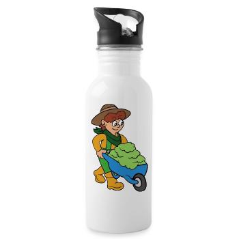 Gärtnerin mit Schubkarre - Trinkflasche mit integriertem Trinkhalm - Weiß - Rechts