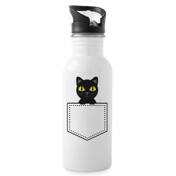 Chat noir animal de poche - Gourde avec paille intégrée - blanc - Droite