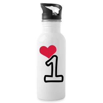 Nombre 1 et coeur rouge - Gourde avec paille intégrée - blanc - Droite
