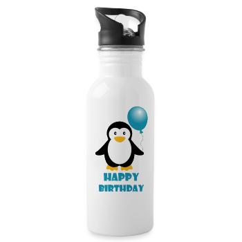 Happy Birthday Pinguin Geschenk Geburtstag - Trinkflasche mit integriertem Trinkhalm - Weiß - Rechts