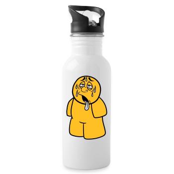 figur mann comic cartoon erschoepft sonne regen tr - Trinkflasche mit integriertem Trinkhalm - Weiß - Rechts