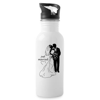 Wedding couple bride groom illustration marriage - Water bottle with straw - white - Right