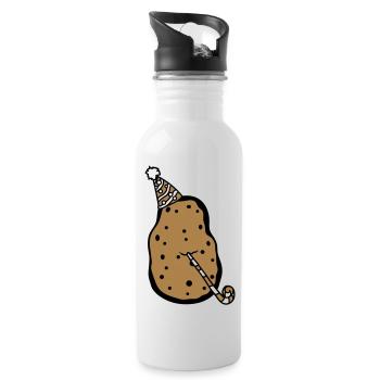 birthday potato party celebrate hat troete fun - Water bottle with straw - white - Right
