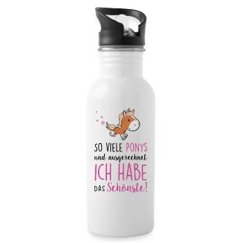 So viele Ponys und ich habe das Schönste - Trinkflasche mit integriertem Trinkhalm - Weiß - Rechts