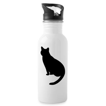 Katze - Trinkflasche mit integriertem Trinkhalm - Weiß - Rechts