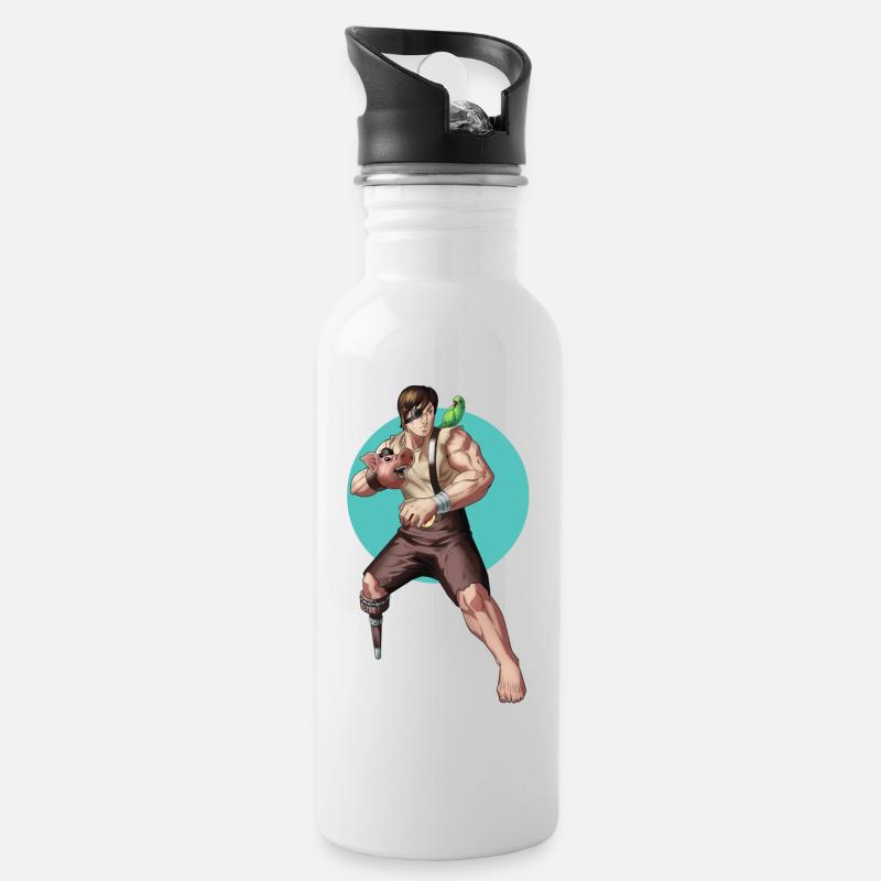 PigPirate - Trinkflasche mit integriertem Trinkhalm - Weiß