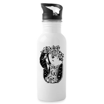 Crazy Tattoo Girl - Water bottle with straw - white - Right