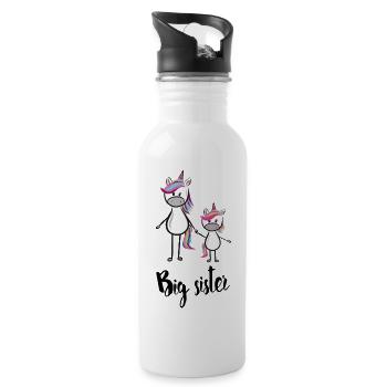süße Einhorn Geschwister, Big sister - Trinkflasche mit integriertem Trinkhalm - Weiß - Rechts