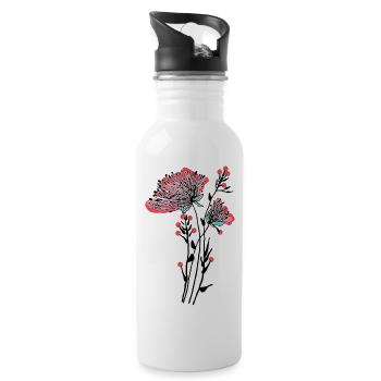 flowers - Water bottle with straw - white - Right
