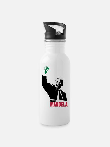 Nelson MANDELA - Water bottle with straw - white